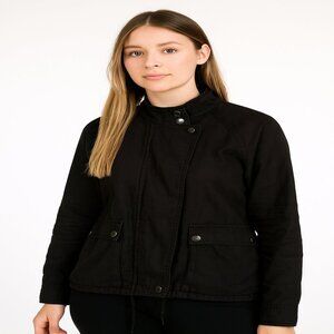 Free People Jacket Medium Black Full Zip Cotton Linen Blend Lightweight Casual